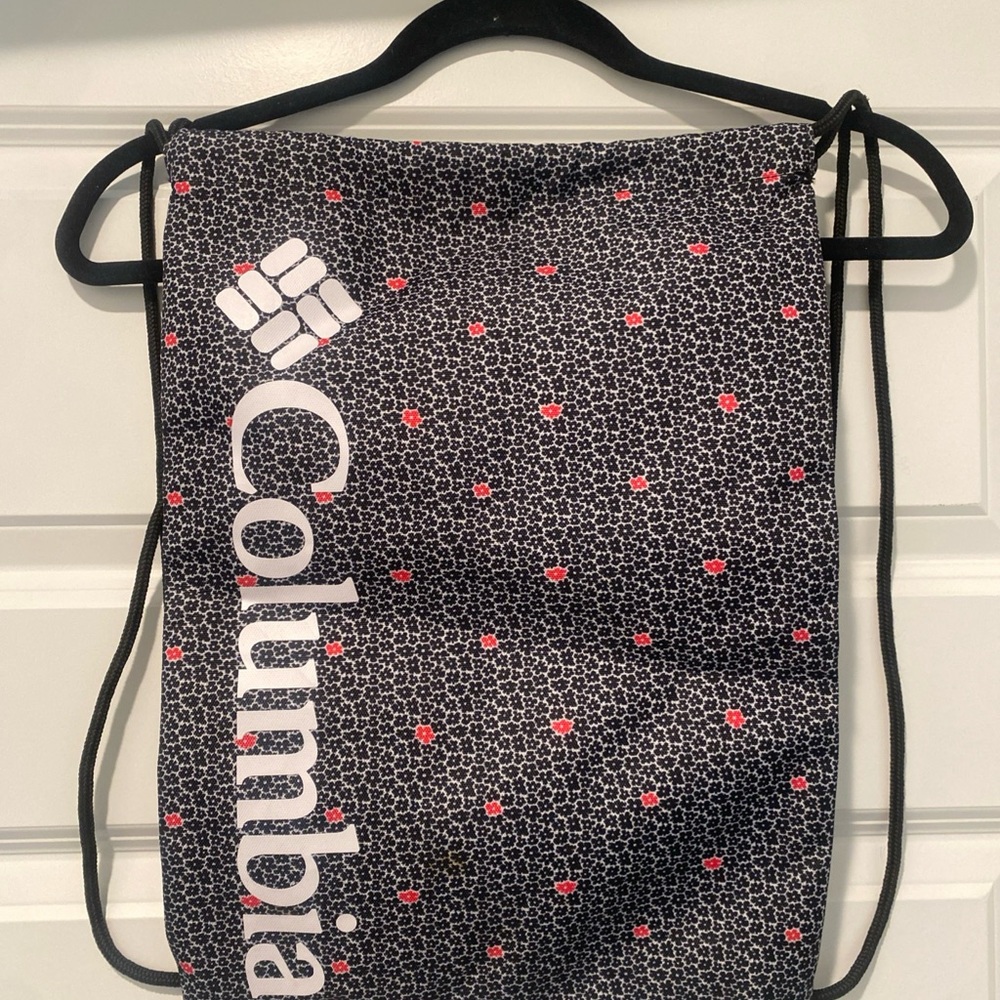 Columbia Black and Red Patterned Drawstring Bag
